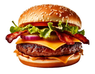  Delicious Fisheye Beef Burger with Cheese, Crispy Bacon, Onions, Pickles, and Lettuce isolat1.png