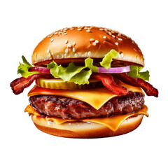  Delicious Fisheye Beef Burger with Cheese, Crispy Bacon, Onions, Pickles, and Lettuce isolat1.png