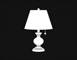 Obraz premium Simple white table lamp silhouette on black background