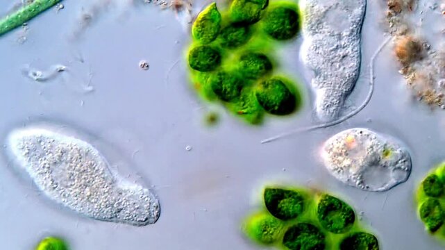 Microscopic Observation of Gonium Algae in Motion