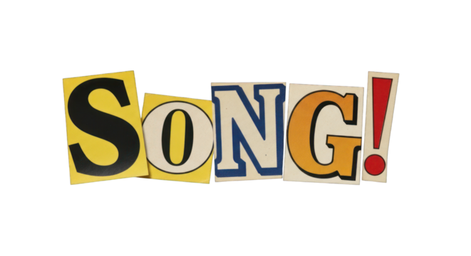 Colorful Cutout Letters Spelling SONG with Exclamation Point.