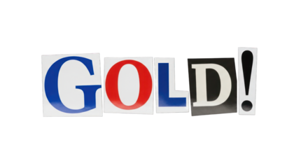 Colorful Cutout Letters Spelling GOLD on White Background.
