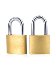 Naklejka premium Two gold padlocks on a white background
