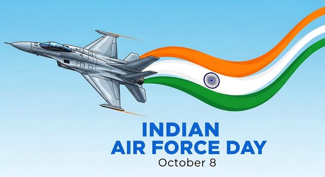 Indian air force fighter jet soars with the tricolor flag on indian air force day