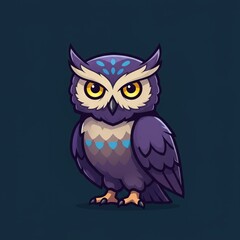 Owl mascot illustration with wise and powerful look. Nocturnal bird symbol isolated on white background. Perfect for esport logo, sports team emblem, and branding design.