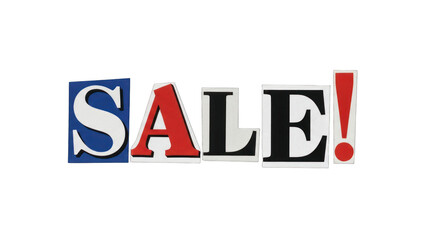 Colorful Cutout Letters Spelling SALE on White Background.