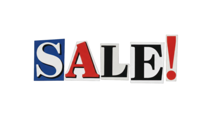 Colorful Cutout Letters Spelling SALE on White Background.