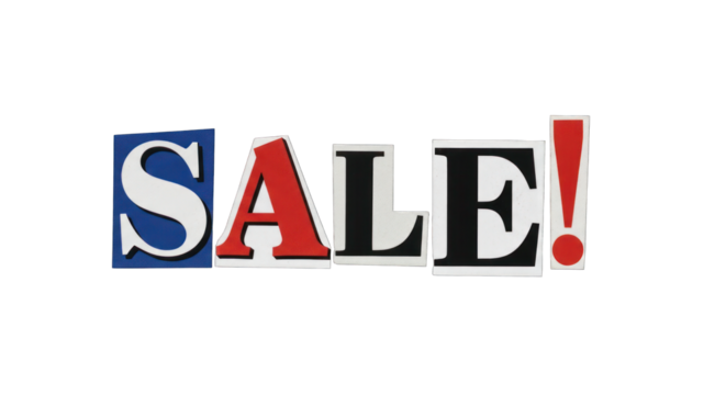 Colorful Cutout Letters Spelling SALE on White Background. - Powered by Adobe