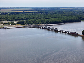 Locks and Dam 13 on the Mississippi river at Fulton, IL