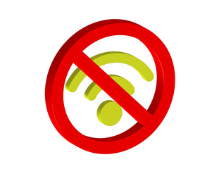 Simple 3D illustration of a Wi-Fi icon with a forbidden sign. Transparent background in PNG format.