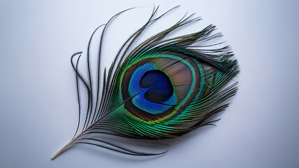 Obraz premium Close up of peacock feather isolated on white background for decoration