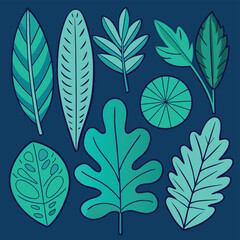 Fototapeta premium a-collection-of-teal-leaves-in-various-shapes-on-a (1).eps