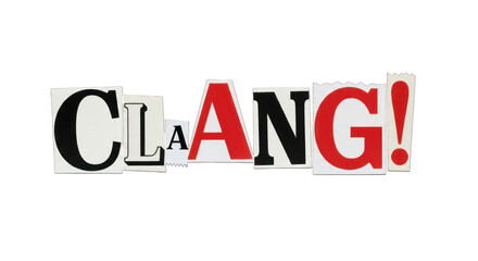 CLANG Word Collage with Cut-Out Letters.