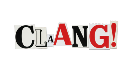 CLANG Word Collage with Cut-Out Letters.
