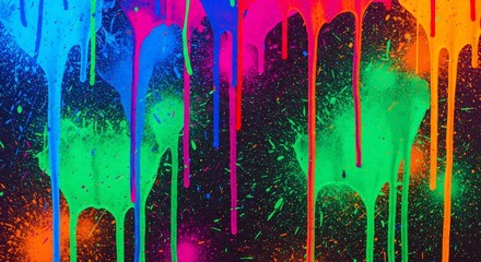 Neon paint drips and splatters on a dark background