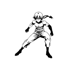 Black and white hot anime character line art illustration, stylish minimal outline drawing in clean style