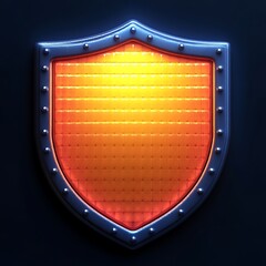 Metallic shield, orange glow, digital art