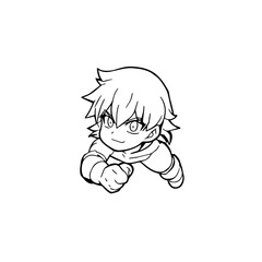 Black and white hot anime character line art illustration, stylish minimal outline drawing in clean style