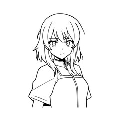 Black and white hot anime character line art illustration, stylish minimal outline drawing in clean style
