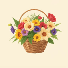 Obraz premium Vibrant flower basket arrangement on a soft background with copy space
