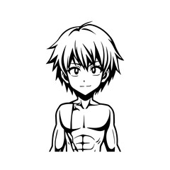 Black and white hot anime character line art illustration, stylish minimal outline drawing in clean style