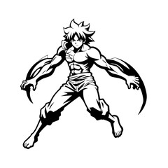 Black and white hot anime character line art illustration, stylish minimal outline drawing in clean style