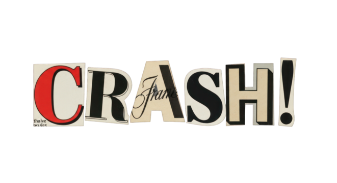 Collage Word Art: Crash in Vintage Newspaper Letters.