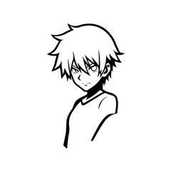 Black and white hot anime character line art illustration, stylish minimal outline drawing in clean style