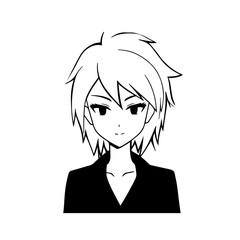 Black and white hot anime character line art illustration, stylish minimal outline drawing in clean style
