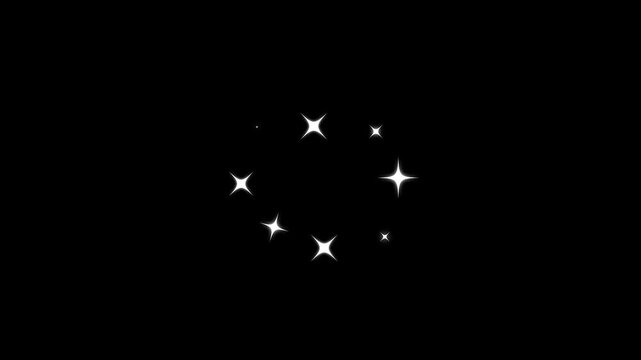 Twinkling stars animation, fairy twinkle stars on black screen  background, 2D shining star, white cartoon blinking stars, flat vector doodle sparkle, Shine effect sprite sheet for motion design. 4k