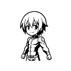 Black and white hot anime character line art illustration, stylish minimal outline drawing in clean style
