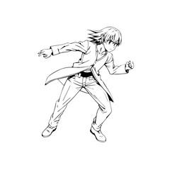 Black and white hot anime character line art illustration, stylish minimal outline drawing in clean style