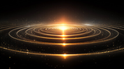 Obraz premium Golden Rings of Light Abstract Backdrop, Elegant Spiral Energy, Glowing Shine