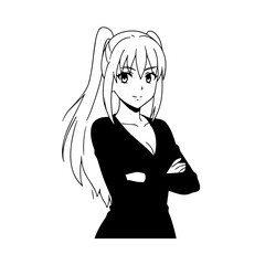 Black and white hot anime character line art illustration, stylish minimal outline drawing in clean style
