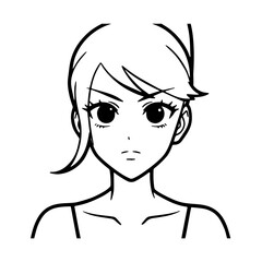 Black and white hot anime character line art illustration, stylish minimal outline drawing in clean style
