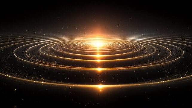 Golden Rings of Light Abstract Backdrop, Elegant Spiral Energy, Glowing Shine