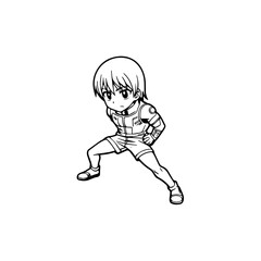 Black and white hot anime character line art illustration, stylish minimal outline drawing in clean style
