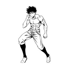 Black and white hot anime character line art illustration, stylish minimal outline drawing in clean style

