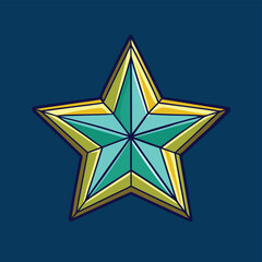 a five pointed star with teal and yellow facets on.eps