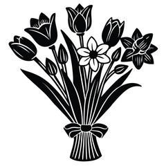 a bouquet of red tulips and yellow daffodils with  (2).eps