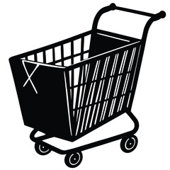 a black and blue shopping cart with a small red ba (1).eps