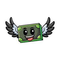 3d black emoticon merging dollar with wings  flyin.eps