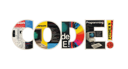 Retro CODE Typography with Vintage Computer Graphics and Circuitry Elements.