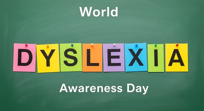 World dyslexia awareness day celebrated with colorful blocks spelling out the word dyslexia - Powered by Adobe