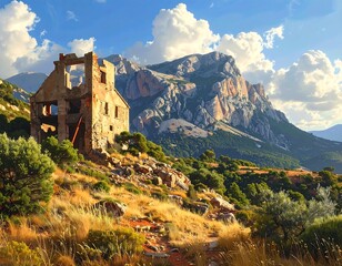 Ruined Building Amidst Mountainous Landscape