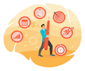 Project management or development concept. Man strategy or process to develop product.