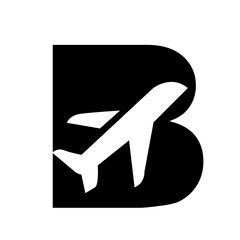 Initial B Travel Icon with Airplane Silhouette