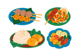 Vector illustration of traditional Indonesian street food set