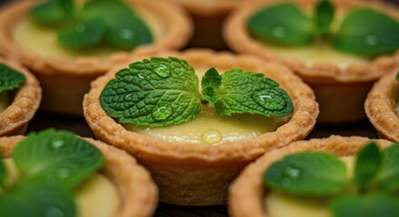 Close up tartlets with fresh mint