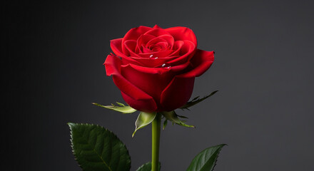 Fototapeta premium Red rose blooming with dew